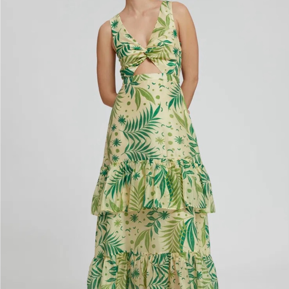 & Other Stories Twist Front Green Leaf Print Maxi Dress